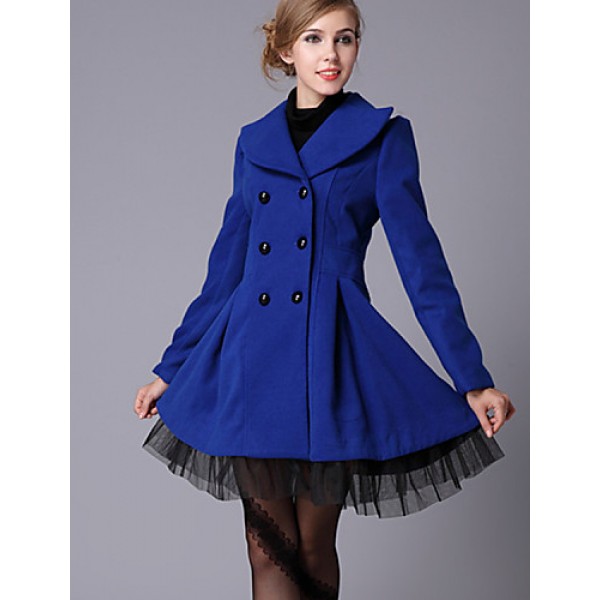 New Women Slim Fit double-breasted wool Trench Coat Casual Outwear