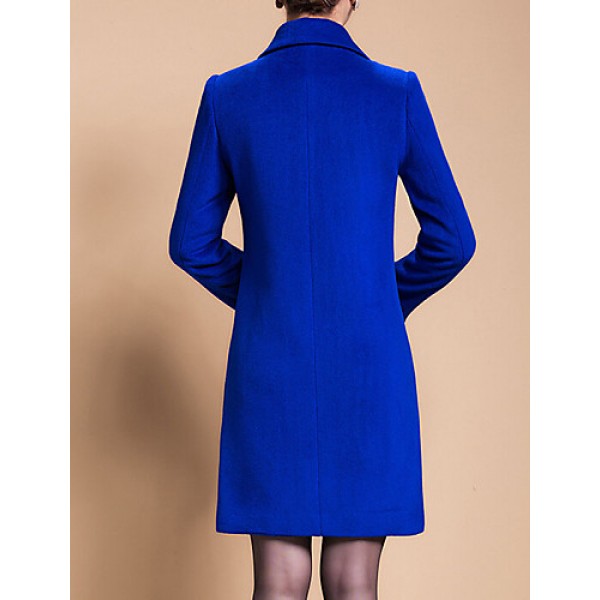 Women's Plus Size Coat,Solid Shirt Collar Long Sleeve Winter Blue / Black / Yellow Wool / Others Thick