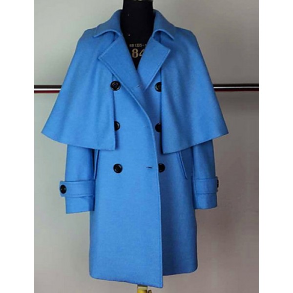 Women's Going out Cute Cloak/Capes,Solid Shirt Collar Long Sleeve Winter Blue / Orange Wool Thick