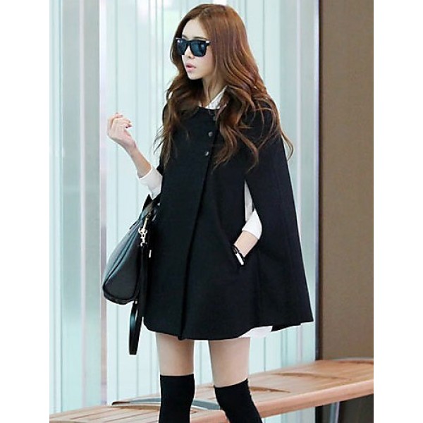 WinterWomen's Solid Color Black Coats & Jackets , Sexy / Casual / Work Cowl Long Sleeve