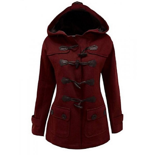 Women's Vintage Coat,Solid Hooded Long Sleeve Winter Red / Black / Gray Cotton Thick