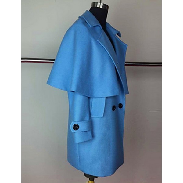 Women's Going out Cute Cloak/Capes,Solid Shirt Collar Long Sleeve Winter Blue / Orange Wool Thick