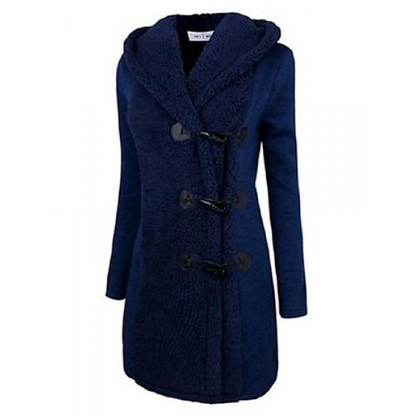 Women's Going out / Casual/Daily /Street chic / Chinoiserie Coat,Solid V Neck Long Sleeve Winter Blue BN0889