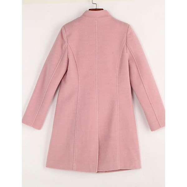 Women's Casual/Daily Simple Coat,Solid Notch Lapel Long Sleeve Spring Pink / Red / Green / Purple Wool Medium