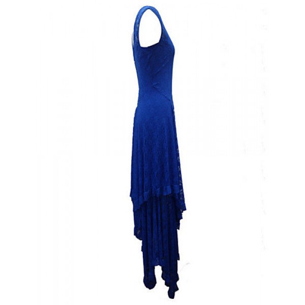 Women's Beach Lace / Skater Dress,Solid Round Neck Maxi Sleeveless Blue / Black Acrylic Spring