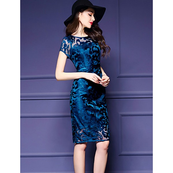 Women's Vintage Print Plus Size / Sheath Dress,Round Neck Knee-length Polyester