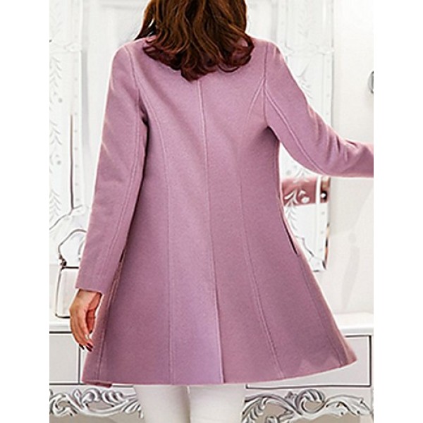 Women's Casual/Daily Simple Coat,Solid Notch Lapel Long Sleeve Spring Pink / Red / Green / Purple Wool Medium