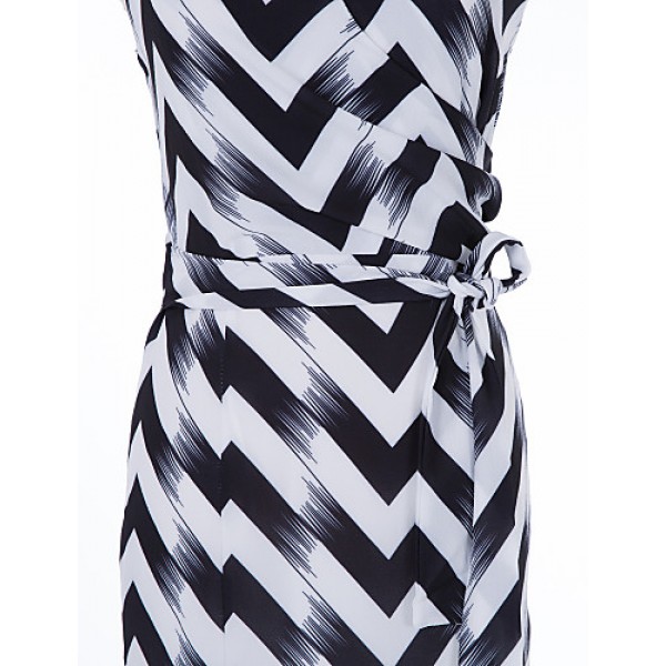 Women's Club Bodycon Dress,Striped Deep V Knee-length Sleeveless Others Summer