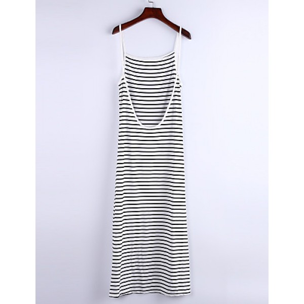 Women's Sexy / Beach Striped Sweater Dress , Strap Maxi Polyester