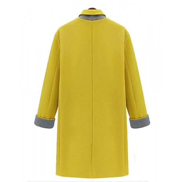 Women's Casual/Daily Simple Coat,Solid Stand Long Sleeve Winter Blue / Yellow Others Thick