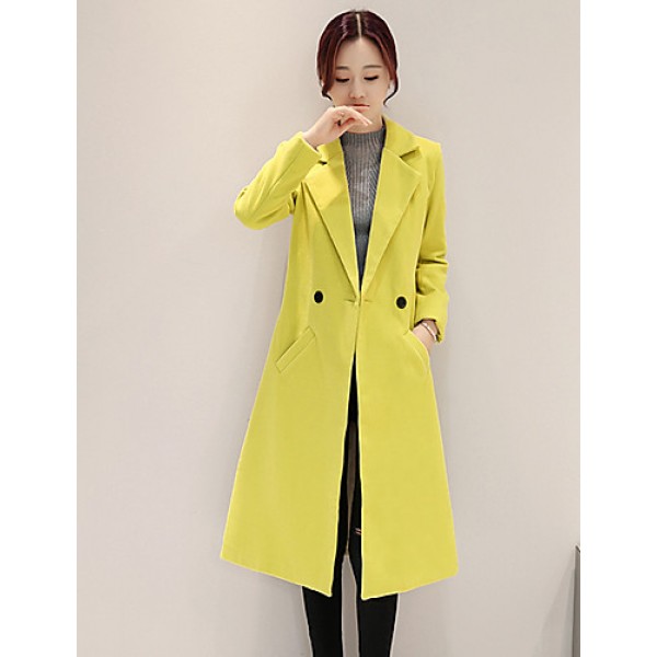 Fall Winter Going out Casual Women's Coat Solid Color Suit Collar Long Sleeve Long Section Maone Overcoat More Colors