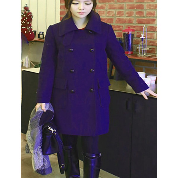 Women's Casual/Daily Simple Coat,Solid Notch Lapel Long Sleeve Winter Blue Polyester Medium