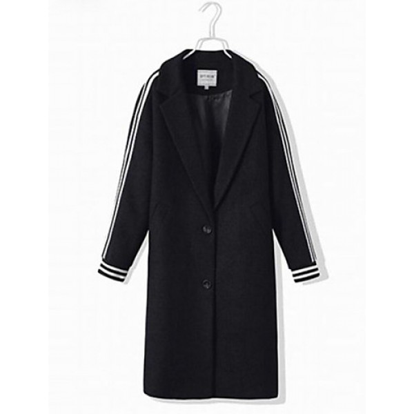 Women's Casual/Daily Street chic Coat,Solid Peter Pan Collar Long Sleeve Fall / Winter Black Wool Thick