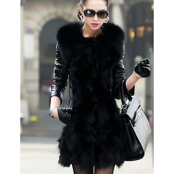 Women's Winter Fox Fur Leather Coat