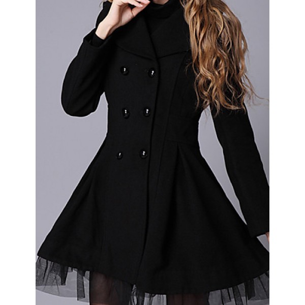 New Women Slim Fit double-breasted wool Trench Coat Casual Outwear