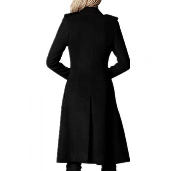 Women's Casual/Daily Simple / Street chic Coat,Solid Shirt Collar Long Sleeve Winter Black Cotton Medium