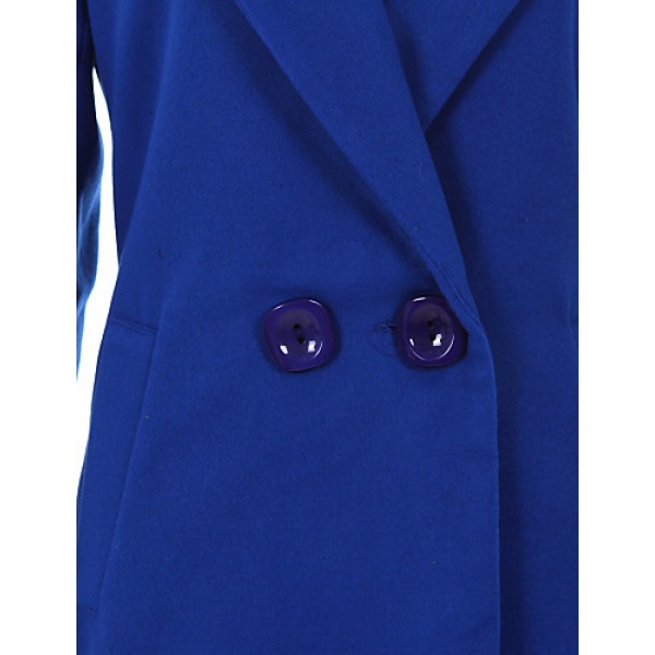 Women's Coat,Solid / Patchwork Peaked Lapel Long Sleeve Winter Blue / Black / Yellow Wool / Others Thick