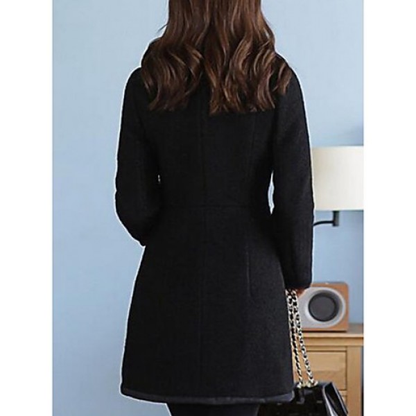 Women's Casual/Daily Simple Coat,Solid Notch Lapel Long Sleeve Winter White / Black / Brown Wool Medium