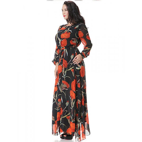 Women's Beach Trumpet/Mermaid Dress,Patchwork Stand Maxi Long Sleeve Orange Spandex Spring