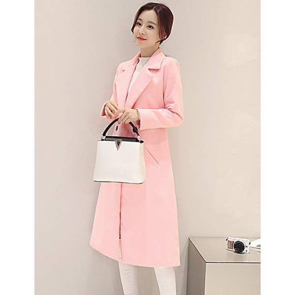 Fall Winter Going out Casual Women's Coat Solid Color Suit Collar Long Sleeve Long Section Maone Overcoat More Colors