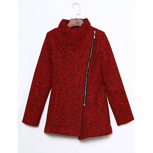 Women's Casual/Daily Simple Coat,Print Shirt Collar Long Sleeve Winter Red / Gray Wool Thick