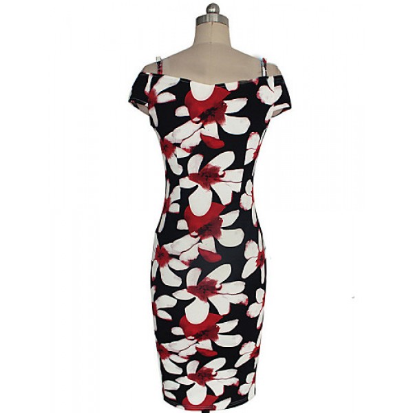 Women's Sexy Floral Bodycon Dress , V Neck Knee-length Cotton / Polyester