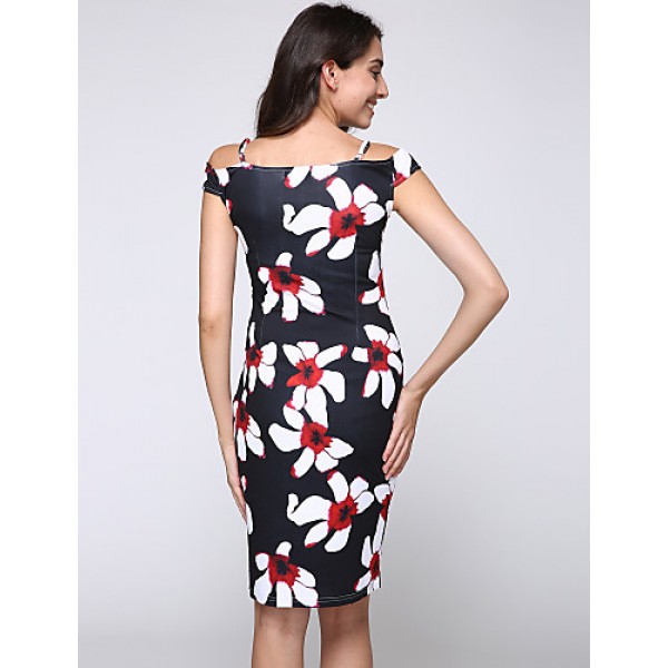 Women's Sexy Floral Bodycon Dress , V Neck Knee-length Cotton / Polyester