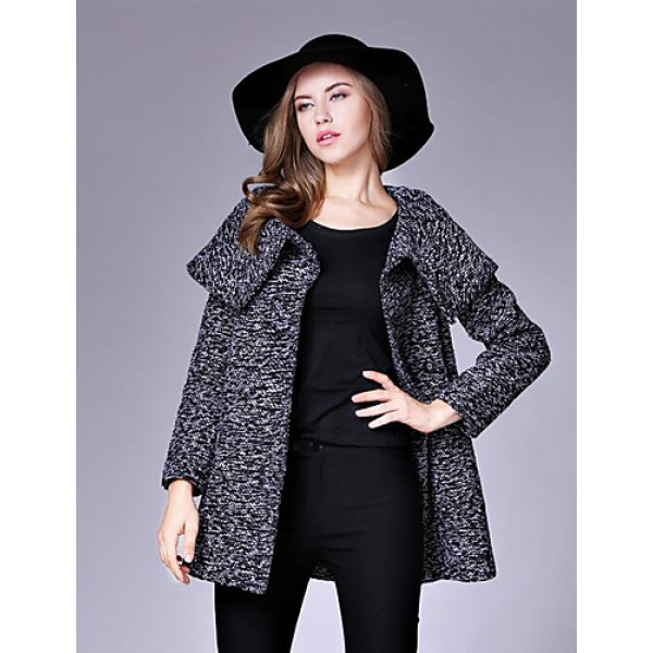 Women's Casual/Daily Street chic CoatSolid Shirt Collar Long Sleeve Fall / Winter Black / Gray Wool Medium