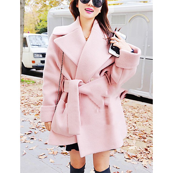 Women's Casual/Daily Simple Coat,Solid Shirt Collar Long Sleeve Winter Pink / Gray Wool Thick