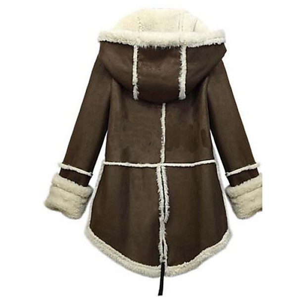 WinterWomen's Solid Color Brown Coats & Jackets , Sexy / Casual / Work Tailored Collar Long Sleeve