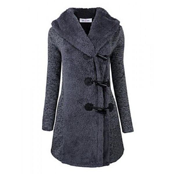 Women's Going out / Casual/Daily /Street chic / Chinoiserie Coat,Solid V Neck Long Sleeve Winter Blue BN0889