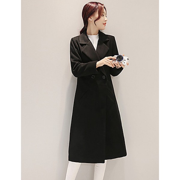 Fall Winter Going out Casual Women's Coat Solid Color Suit Collar Long Sleeve Long Section Maone Overcoat More Colors