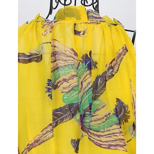 Beach Swing Dress,Print Maxi Sleeveless Yellow Summer Inelastic Thin