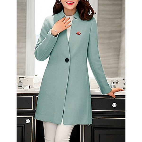 Women's Casual/Daily Simple Coat,Solid Notch Lapel Long Sleeve Spring Pink / Red / Green / Purple Wool Medium