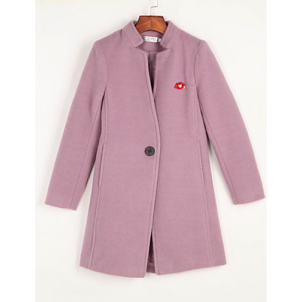 Women's Casual/Daily Simple Coat,Solid Notch Lapel Long Sleeve Spring Pink / Red / Green / Purple Wool Medium