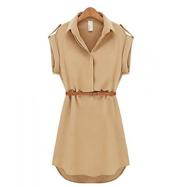 Women's Casual Solid Shirt Collar Short ...