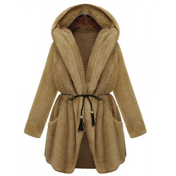 Women's Plus Size Simple Coat,Solid Hooded Long Sleeve Winter White / Brown / Green Nylon Thick