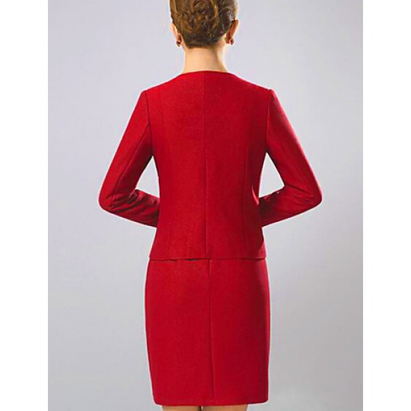 Women's Party/Cocktail / Plus Size Simple Sheath Dress,Jacquard Round Neck Above Knee Long Sleeve Red Polyester Fall Mid Rise