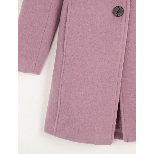 Women's Casual/Daily Simple Coat,Solid Notch Lapel Long Sleeve Spring Pink / Red / Green / Purple Wool Medium