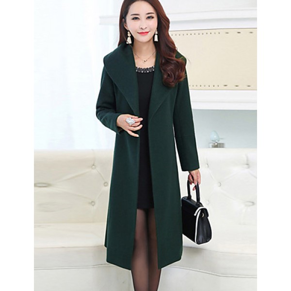 Women's Plus Size Simple CoatSolid Notch Lapel Long Sleeve Fall / Winter Red / Gray / Green Wool / Polyester Thick