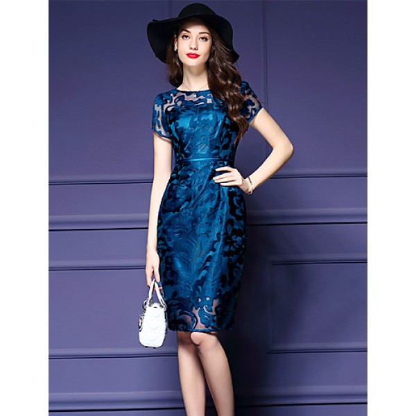 Women's Vintage Print Plus Size / Sheath Dress,Round Neck Knee-length Polyester