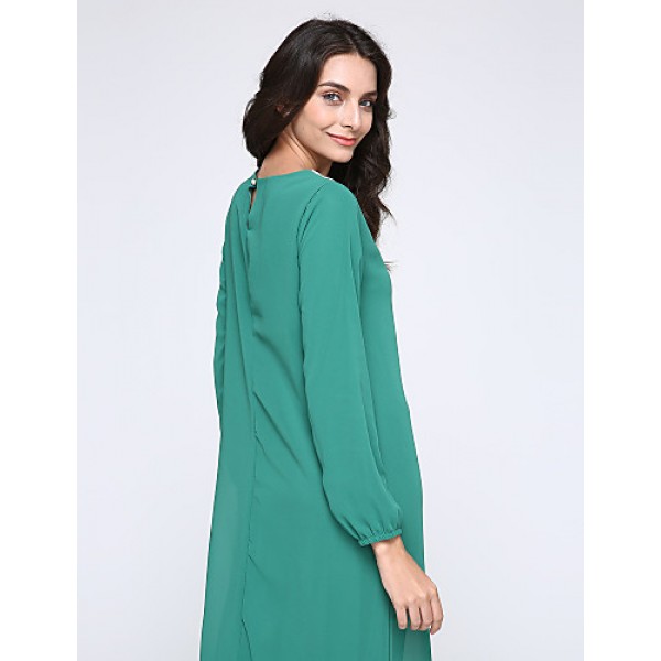 Women's Simple Loose / Chiffon Dress,Solid Round Neck Maxi Long Sleeve Blue / Red / Black / Green Polyester Fall