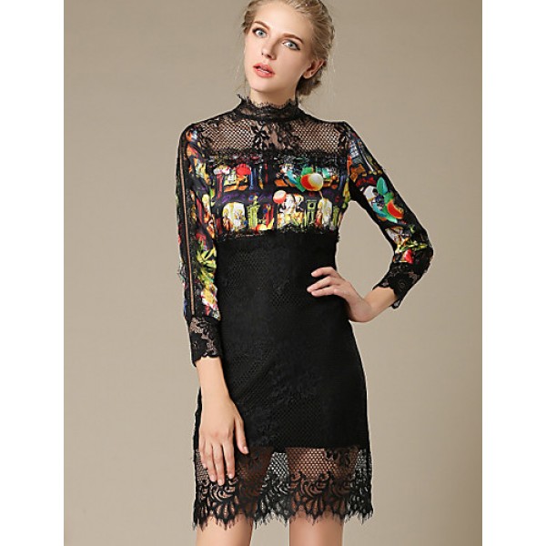 Women's Print Black DressVintageSexy Sta...