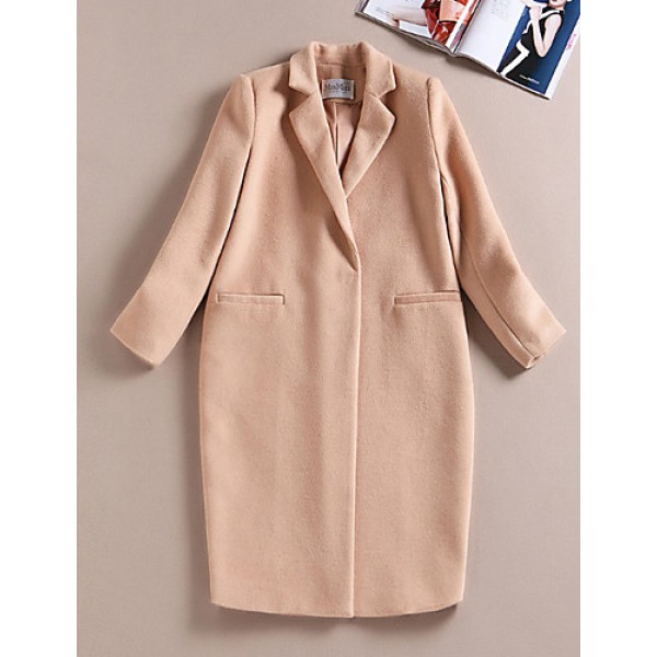 Boutique S Formal / Work Simple CoatSolid Peaked Lapel Long Sleeve Winter Beige Wool / Spandex Medium