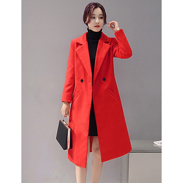 Fall Winter Going out Casual Women's Coat Solid Color Suit Collar Long Sleeve Long Section Maone Overcoat More Colors