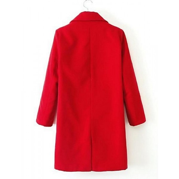 Women's Casual/Daily Plus Size Pea Coats,Solid Shirt Collar Long Sleeve Winter Red Wool