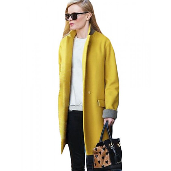 Women's Casual/Daily Simple Coat,Solid Stand Long Sleeve Winter Blue / Yellow Others Thick