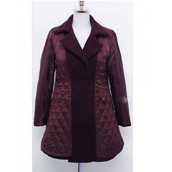 Women's Solid Red / Black Coat , Casual / Plus Sizes Long Sleeve Tweed