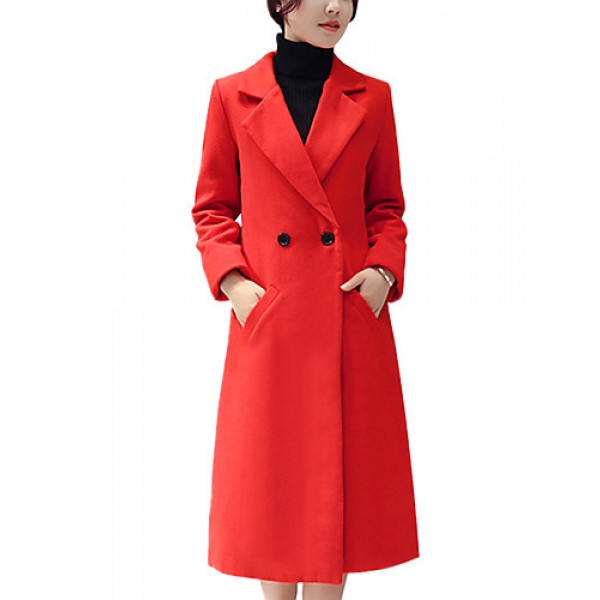 Fall Winter Going out Casual Women's Coat Solid Color Suit Collar Long Sleeve Long Section Maone Overcoat More Colors