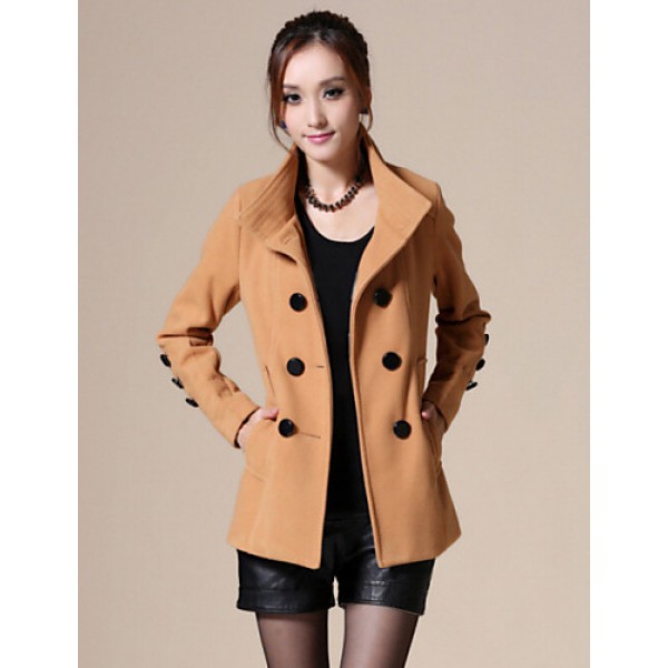 Women's Vintage/Work Thick Long Sleeve Regular Coat (Cotton/Wool Blends)